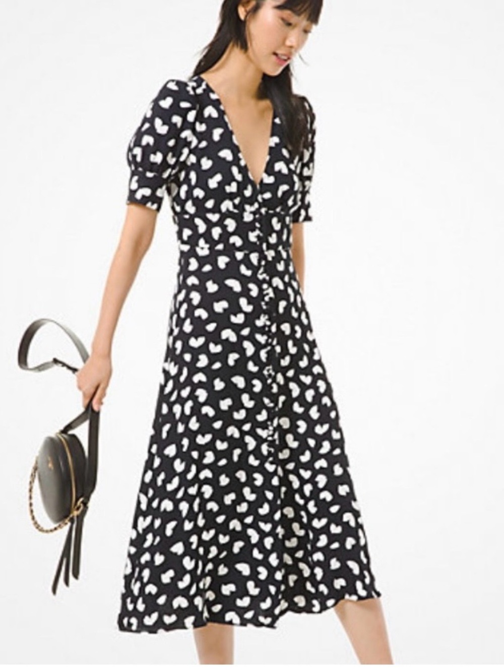 Michael Kors Petal Viscose Button-Front Midi Dress - Size XS